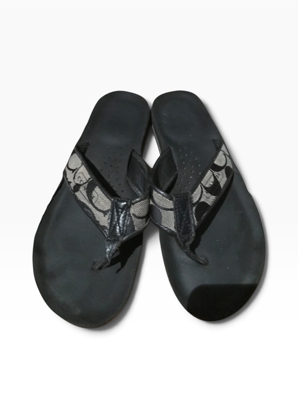 Coach Black Signature Canvas Thong Sandals
